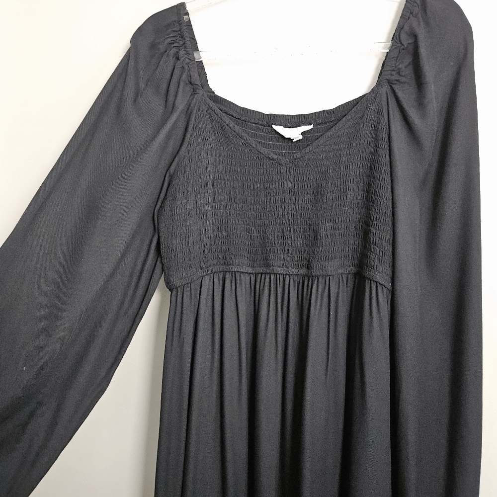 Beyond Words Black Boho Smocked Long Sleeve Fit & Flare Dress Size Large - Picture 4 of 10